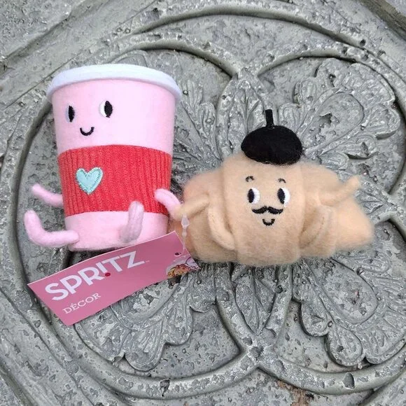 Target Spritz Felt Coffee & Croissant Duo Valentine's Day Figurine 2025 NEW - Picture 4 of 9